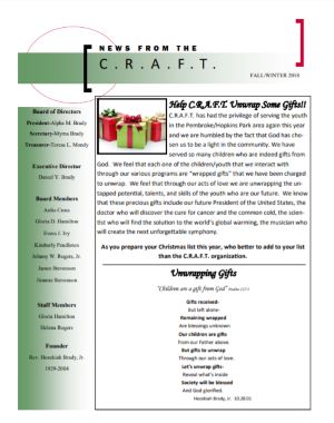 C.R.A.F.T. Inc. Fall & Winter 2018 Newsletter