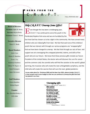 C.R.A.F.T. Inc. Fall & Winter 2020 Newsletter